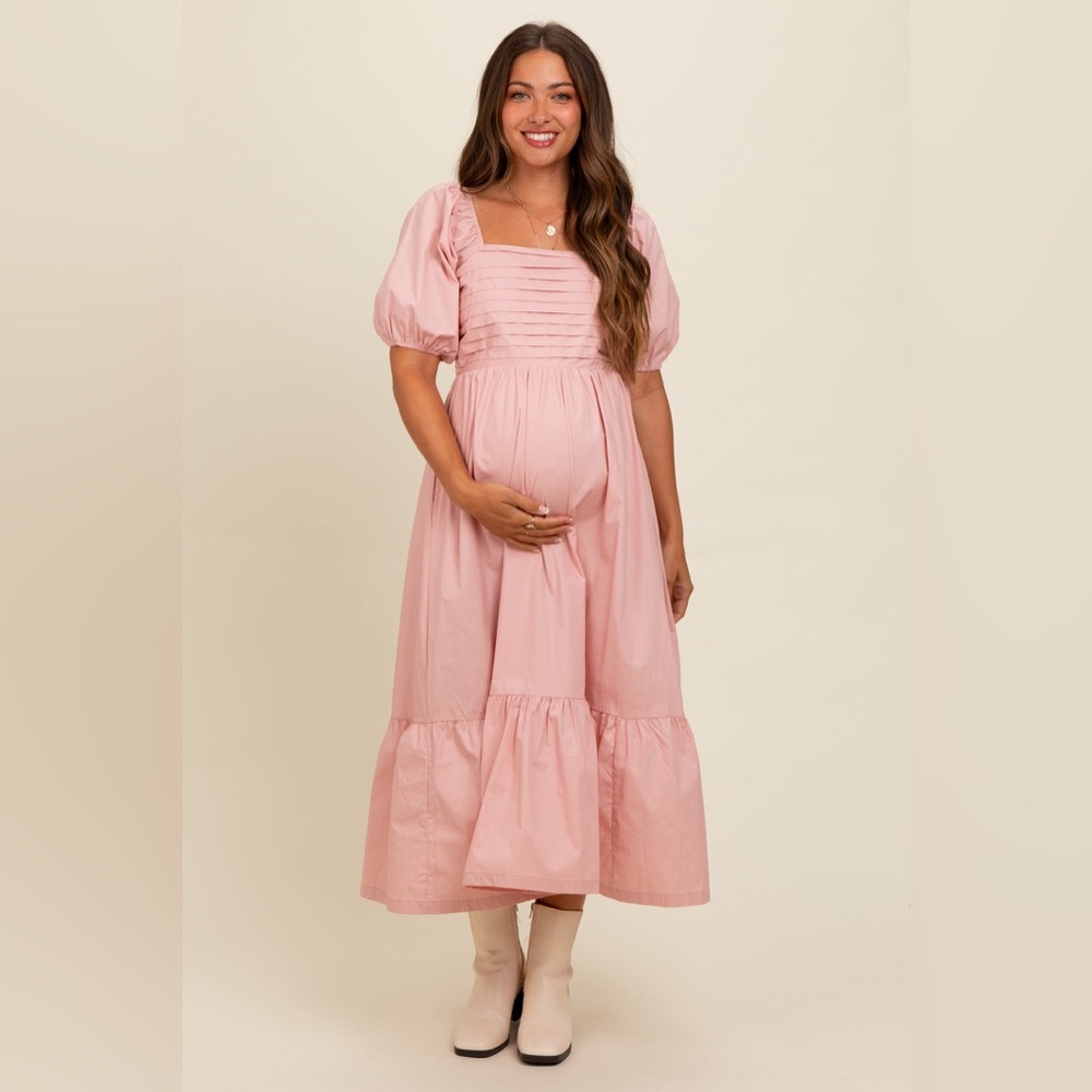 Pinkblush puff sleeve cotton ruffle trim midi dress nwot - Picture 2 of 6